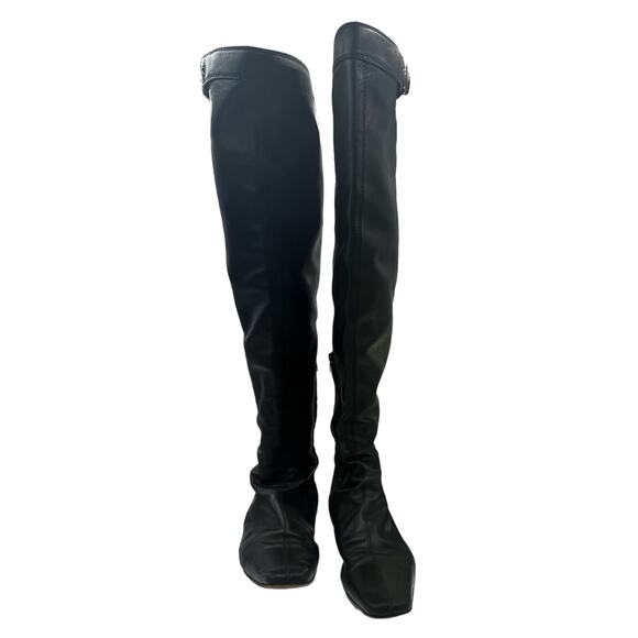 Gucci Vintage Knee High Soft Black Leather Buckle Boots Size 8.5 B *needs repair